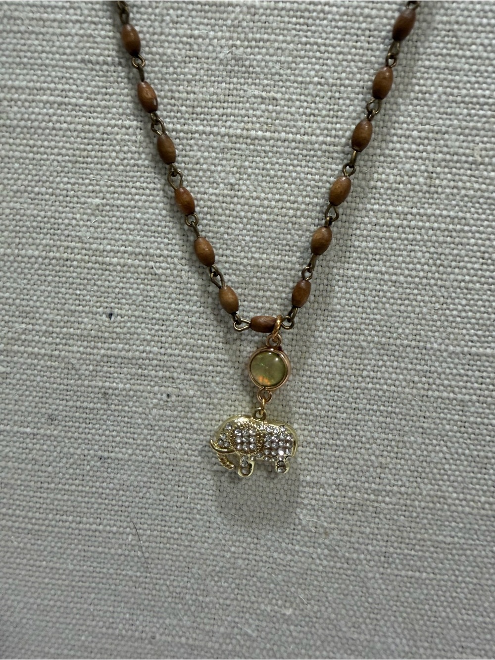 Brown Beaded Pendant Necklace • Gold Crystal Dog Charm Artisan Statement Jewelry